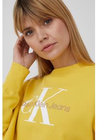 Calvin Klein Jeans bluza bawełniana J20J218751.PPYY damska kolor żółty z nadrukiem. Kolor: żółty. Materiał: bawełna. Wzór: nadruk #5