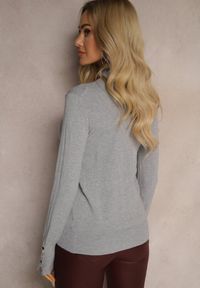 Renee - Szary Sweter z Półgolfem i Ozdobnymi Guzikami Delahra. Okazja: na co dzień. Kolor: szary. Materiał: jeans. Styl: elegancki, casual #4