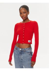 Calvin Klein Jeans Kardigan J20J223149 Czerwony Slim Fit. Kolor: czerwony. Materiał: lyocell #1