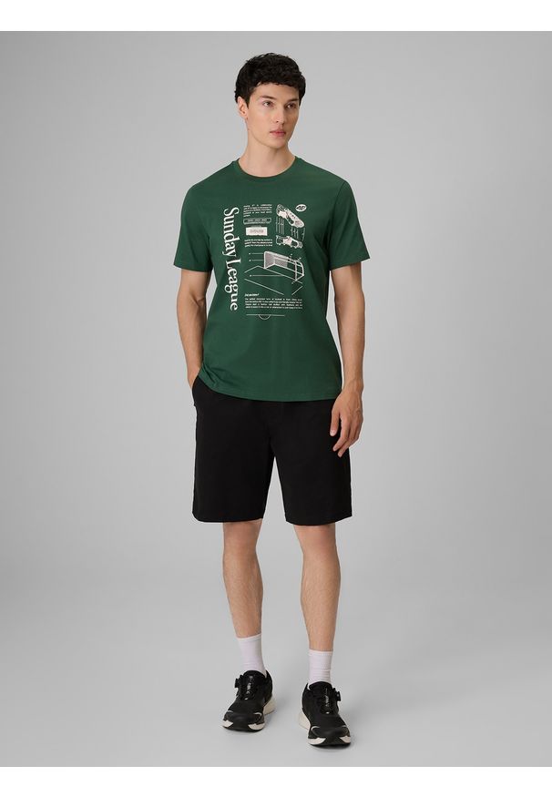 4f - 4F T-shirt regular z nadrukiem męski - zielony M. Okazja: na co dzień. Kolor: zielony. Materiał: materiał, bawełna, dzianina. Wzór: nadruk. Styl: klasyczny, casual