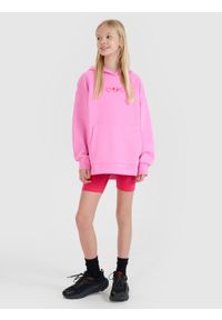 4f - 4F Bluza dresowa nierozpinana z kapturem dziewczęca - różowa 164 (13-14 lat). Okazja: na co dzień. Typ kołnierza: kaptur. Kolor: różowy. Materiał: dresówka. Wzór: gładki, nadruk, ze splotem. Sezon: lato. Styl: casual, sportowy #2