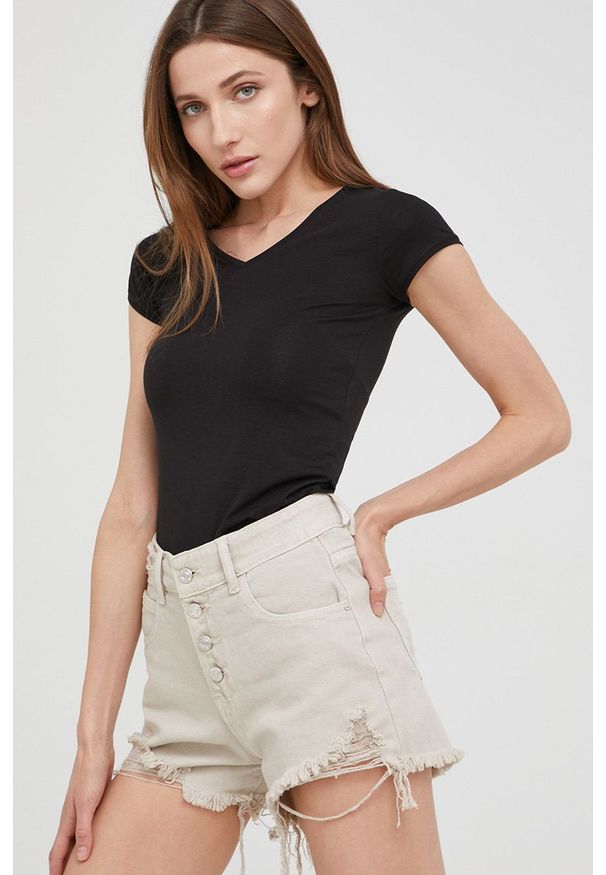 Answear Lab szorty jeansowe damskie kolor beżowy gładkie high waist. Stan: podwyższony. Kolor: beżowy. Materiał: jeans. Wzór: gładki. Styl: wakacyjny