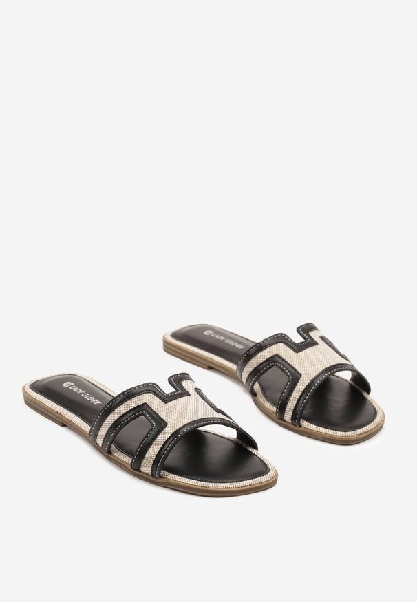 Born2be - Czarne Klapki z Ozdobnymi Paskami i Wycięciami Luritta. Okazja: na co dzień. Kolor: czarny. Materiał: jeans. Wzór: paski. Obcas: na obcasie. Styl: elegancki, casual. Wysokość obcasa: niski