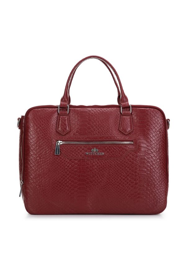 Wittchen - Damska torba na laptopa 13" ze skóry croco bordowa. Kolor: czerwony. Materiał: skóra. Styl: klasyczny, casual, elegancki, glamour