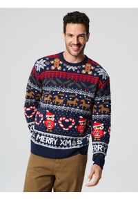 Sinsay - Świecący sweter z motywem świątecznym - granatowy. Kolor: niebieski. Styl: wizytowy