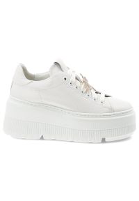 Sneakersy damskie Armodo, skóra naturalna sznurowana z ozdobną metalową ważką na sznurowadłach i grupę płaskiej podeszwie, białe, 1833-466. Kolor: biały. Materiał: skóra #3