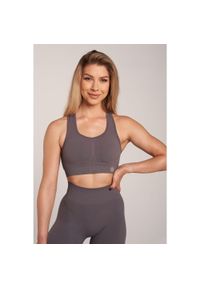GYM GLAMOUR - Stanik fitness cardio damski Gym Glamour push up. Kolor: szary. Rodzaj stanika: push-up. Sport: fitness
