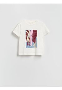 Reserved - T-shirt z nadrukiem - złamana biel. Materiał: bawełna, dzianina. Wzór: nadruk