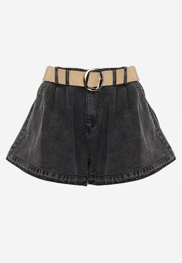 Born2be - Czarne Luźne Szorty Jeansowe Bawełniane z Paskiem Mezyss. Okazja: do pracy, na co dzień. Stan: podwyższony. Kolor: czarny. Materiał: bawełna, jeans. Styl: casual