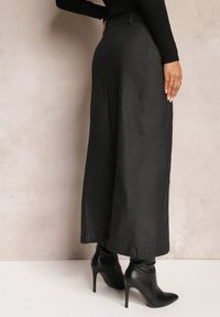 Renee - Czarna Maxi Trapezowa Spódnica z Ekoskóry Agapito. Kolor: czarny. Materiał: skóra, materiał