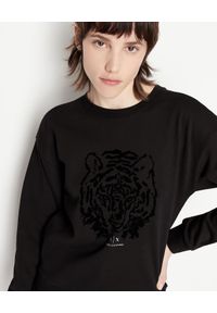 Armani Exchange - ARMANI EXCHANGE - Czarna bawełniana bluza z tygrysem. Kolor: czarny. Materiał: bawełna. Długość rękawa: długi rękaw. Długość: długie. Wzór: nadruk. Styl: klasyczny #6