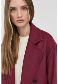 TwinSet - Twinset płaszcz wełniany kolor bordowy przejściowy dwurzędowy. Kolor: czerwony. Materiał: wełna. Styl: klasyczny #2