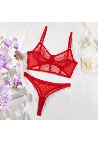 Intica - Komplet bielizny z siateczki z biustonoszem i stringami na romantyczne wieczory Zonda. Kolor: czerwony. Materiał: materiał