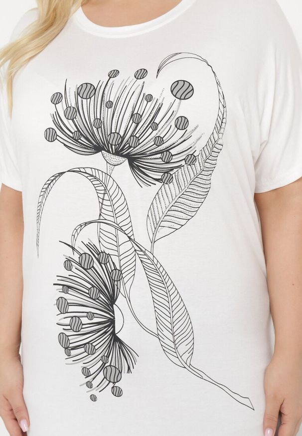 Born2be - Biały T-shirt z Ozdobnym Nadrukiem i Cyrkoniami Colilena. Okazja: na co dzień. Kolor: biały. Wzór: nadruk. Styl: klasyczny, elegancki, casual