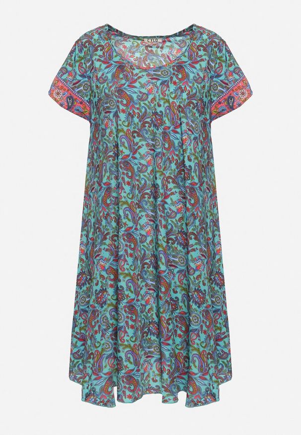 Born2be - Zielona Wiskozowa Sukienka Rozkloszowana we Wzór Paisley Mastis. Kolor: zielony. Materiał: wiskoza. Wzór: paisley
