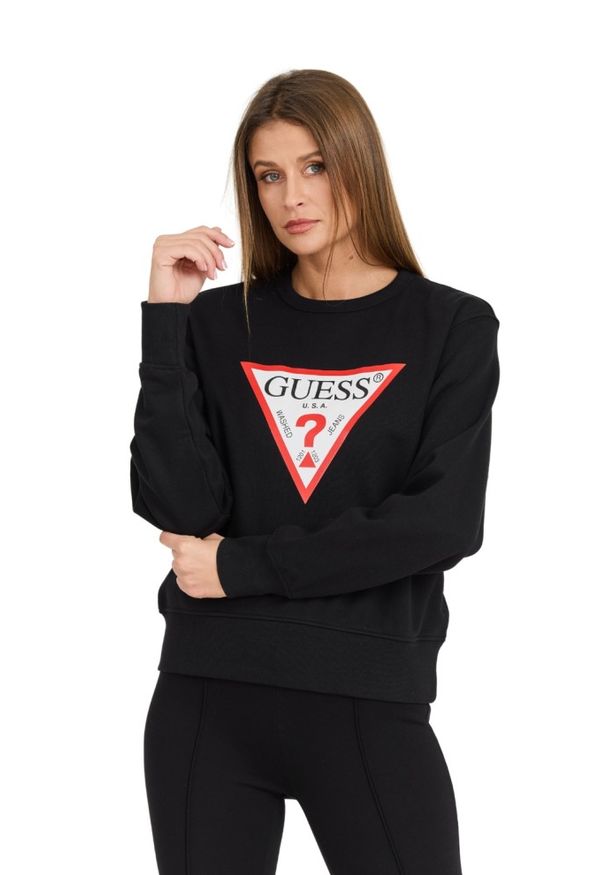 Guess - GUESS Czarna damska bluza z dużym logo Original Fleece, Rozmiar S. Okazja: na co dzień. Kolor: czarny. Materiał: materiał, bawełna. Styl: casual