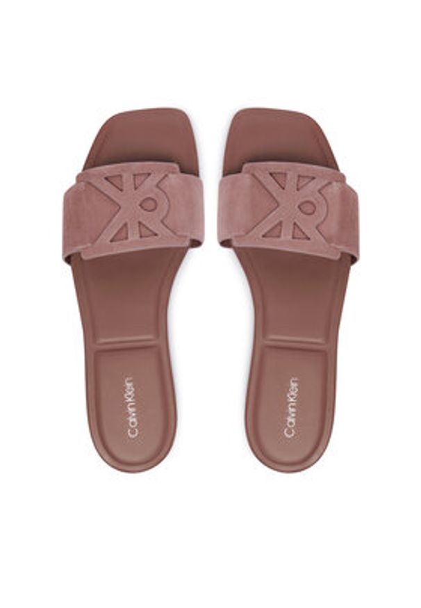 Calvin Klein Klapki Square Flat Sndl Embl Suede HW0HW03055 Beżowy. Kolor: beżowy. Materiał: skóra, zamsz
