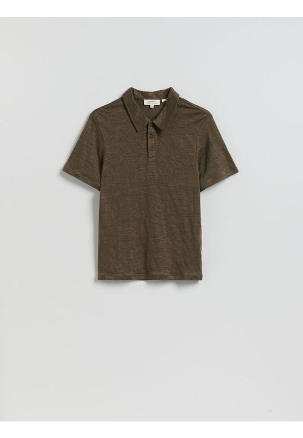 Reserved - Lniana koszulka polo - zielony. Typ kołnierza: polo. Kolor: zielony. Materiał: len