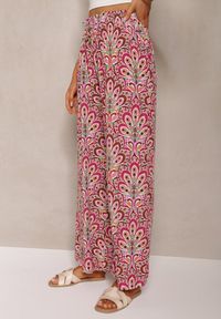 Renee - Ciemnoróżowe Boho Spodnie z Wiskozy High Waist z Szerokimi Nogawkami i Gumką w Pasie Walnena. Stan: podwyższony. Kolor: różowy. Materiał: wiskoza. Styl: boho #4