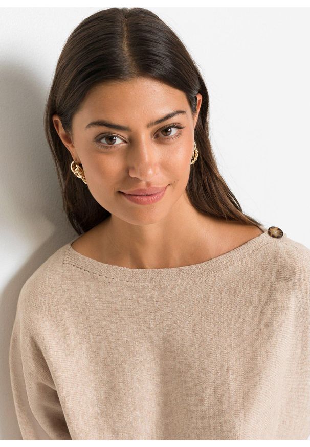 bonprix - Sweter z guzikami. Kolor: beżowy