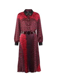 CATERINA - Wzorzysta sukienka z paskiem. Kolor: różowy, wielokolorowy, fioletowy. Długość: midi #4