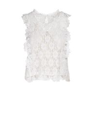 Born2be - Biała Bluzka Fernrun. Typ kołnierza: kołnierzyk stójkowy. Kolor: biały. Materiał: jeans, koronka. Długość rękawa: bez rękawów. Wzór: ażurowy, aplikacja, koronka. Styl: elegancki #3