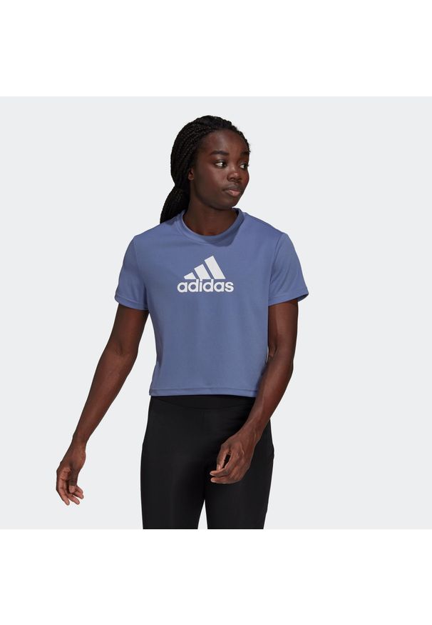 Adidas - Koszulka fitnessu damska. Materiał: materiał, skóra. Długość: krótkie. Sport: fitness