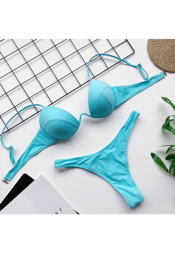 Intica - Strój kąpielowy z usztywnianym topem klasyczny fason odporny na słońce Adalmiina. Kolor: niebieski. Materiał: materiał