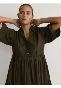 Reserved - Sukienka mini z wiskozą - oliwkowy. Kolor: oliwkowy. Materiał: wiskoza. Długość: mini #1