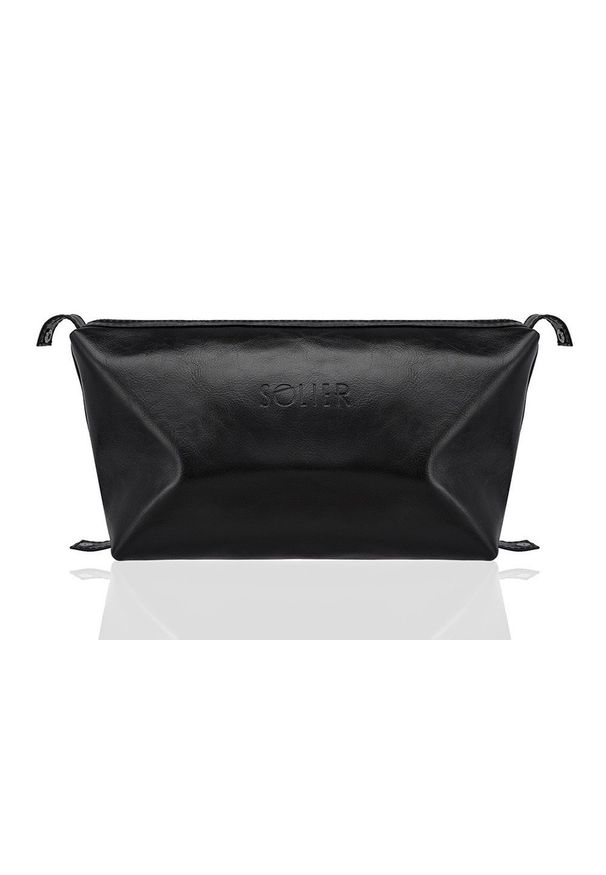 Solier - Elegancka skórzana kosmetyczka męska SOLIER czarna. Kolor: czarny. Materiał: skóra. Wzór: gładki