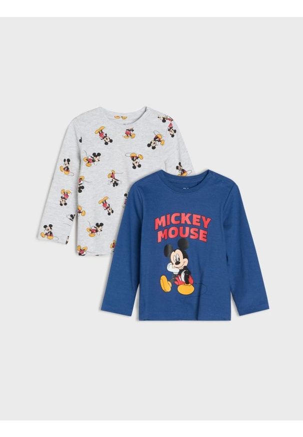 Sinsay - Bawełniana koszulka z nadrukiem 2 pack Mickey Mouse - niebieski. Kolor: niebieski. Materiał: bawełna. Wzór: motyw z bajki, nadruk