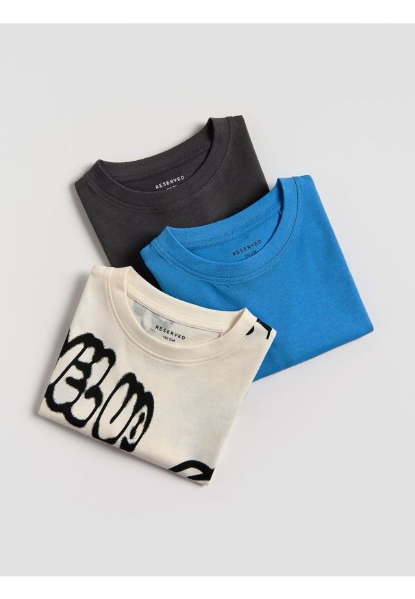 Reserved - Bawełniany t-shirt oversize 3 pack - ciemnoszary. Kolor: szary. Materiał: bawełna