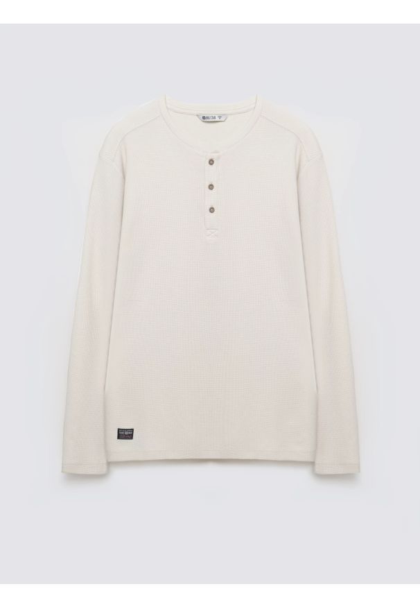 Big-Star - Bluzka męska z długim rękawem kremowa Merrts 103. Okazja: na co dzień, do pracy. Kolor: kremowy. Materiał: skóra, dzianina, jeans. Długość rękawa: długi rękaw. Długość: długie. Styl: casual