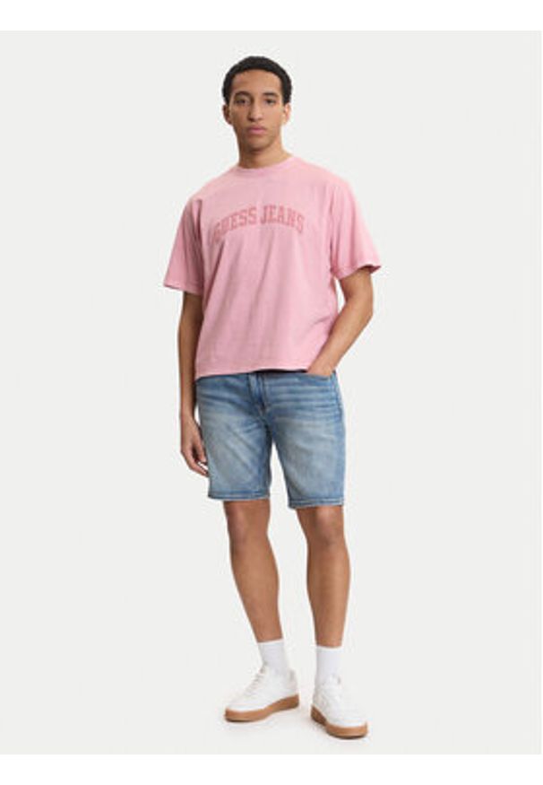 Guess Jeans T-Shirt M6GIB6 K8FQ4 Różowy Regular Fit. Kolor: różowy. Materiał: bawełna