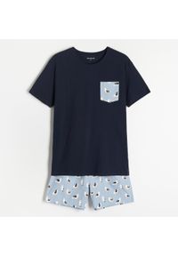 Reserved - Dwuczęściowa piżama w mewy - Granatowy. Kolor: niebieski #1