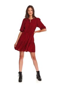 TOP SECRET - Tkaninowa sukienka mini z bufiastymi rękawami. Kolor: czerwony. Materiał: tkanina. Sezon: zima. Długość: mini #7
