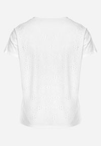 Born2be - Biały T-shirt Koszulka z Krótkim Rękawem z Ażurowej Tkaniny Nispia. Okazja: na co dzień. Kolekcja: plus size. Kolor: biały. Materiał: tkanina. Długość rękawa: krótki rękaw. Długość: krótkie. Wzór: ażurowy. Styl: casual, elegancki #5