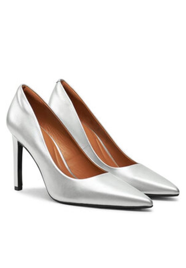 Calvin Klein Szpilki Heel Pump 90 - Met HW0HW02431 Srebrny. Kolor: srebrny. Materiał: skóra. Obcas: na szpilce
