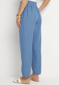 Born2be - Niebieskie Spodnie z Wysokim Stanem i Gumką w Talii Savisse. Okazja: na co dzień. Stan: podwyższony. Kolor: niebieski. Styl: elegancki, casual