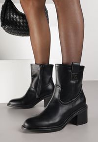 Born2be - Czarne Botki na Obcasie Vices z Ozdobą Alerrise. Kolor: czarny. Materiał: jeans. Wzór: aplikacja. Obcas: na obcasie. Styl: elegancki. Wysokość obcasa: średni