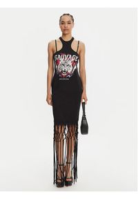 Versace Jeans Couture Sukienka codzienna Logo Fringes 78HAOE01 CJ02E Czarny Regular Fit. Okazja: na co dzień. Kolor: czarny. Materiał: bawełna. Typ sukienki: proste. Styl: casual #3