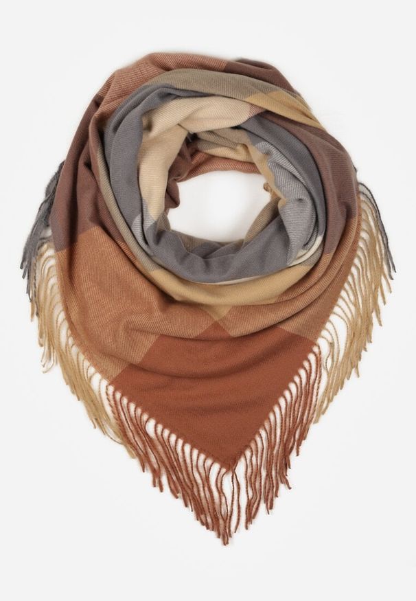 Born2be - Beżowy Szalik Bellaern. Kolor: beżowy. Materiał: bawełna, wiskoza, tkanina, futro. Styl: elegancki