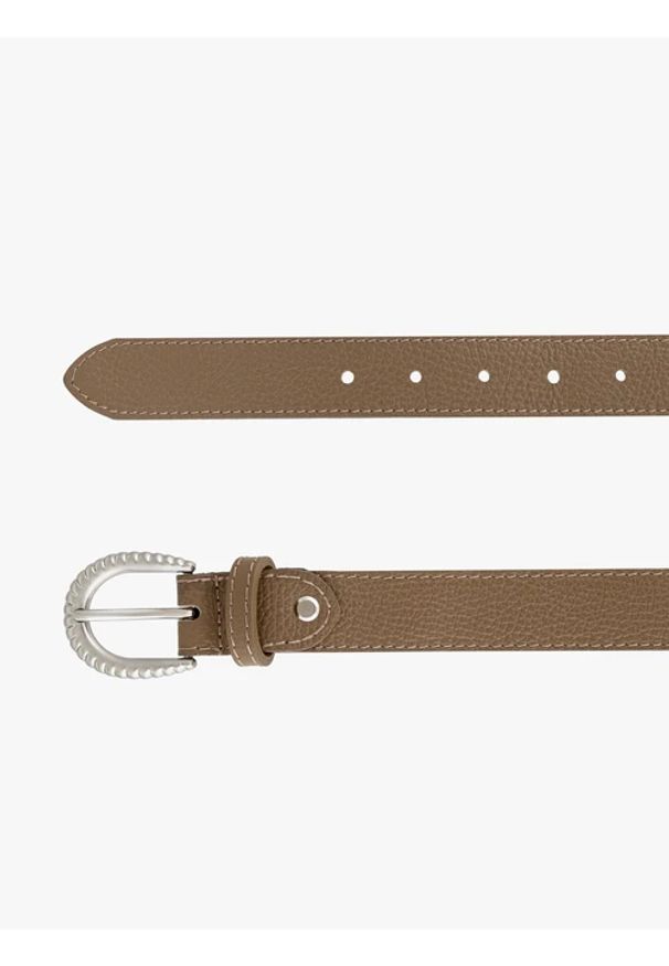 Ryłko - Beżowy pasek ze skóry licowej. Kolor: beżowy. Materiał: skóra