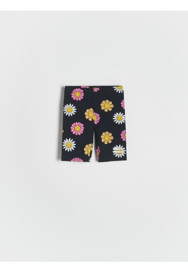 Reserved - Szorty SmileyWorld® - czarny. Kolor: czarny. Materiał: elastan, bawełna
