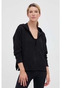 DKNY - Dkny bluza damska kolor czarny z kapturem gładka. Typ kołnierza: kaptur. Kolor: czarny. Materiał: poliester. Wzór: gładki #1