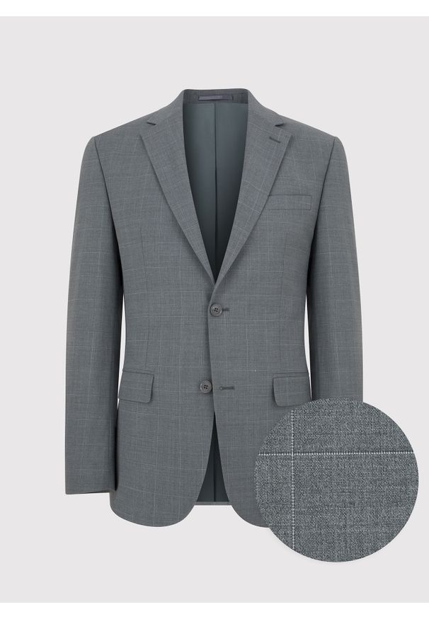 Pako Lorente - PAKO LORENTE – Ciemnoszara marynarka garniturowa w delikatną kratę. Okazja: na ślub cywilny, na wesele, na spotkanie biznesowe. Kolor: szary. Materiał: wełna, lycra, poliester. Styl: biznesowy