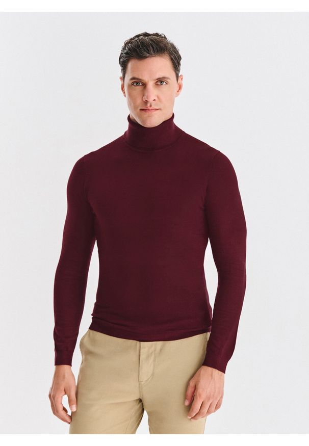 Pako Lorente - PAKO LORENTE - olf męski w bordowym kolorze. Typ kołnierza: golf. Kolor: szary, brązowy, czerwony, zielony. Materiał: nylon, wiskoza. Sezon: jesień