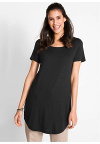 bonprix - Długi shirt z miękkiej wiskozy. Kolor: czarny. Materiał: wiskoza. Długość: długie. Wzór: gładki #1