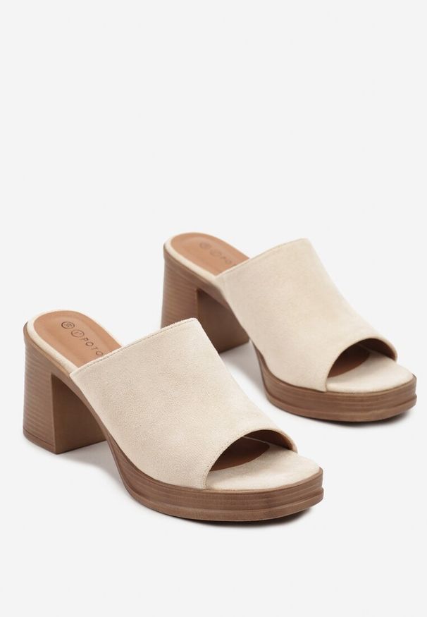 Born2be - Beżowe Klapki Drewniaki na Słupku Froaira. Okazja: na co dzień. Kolor: beżowy. Sezon: lato. Obcas: na słupku. Styl: casual, klasyczny, elegancki