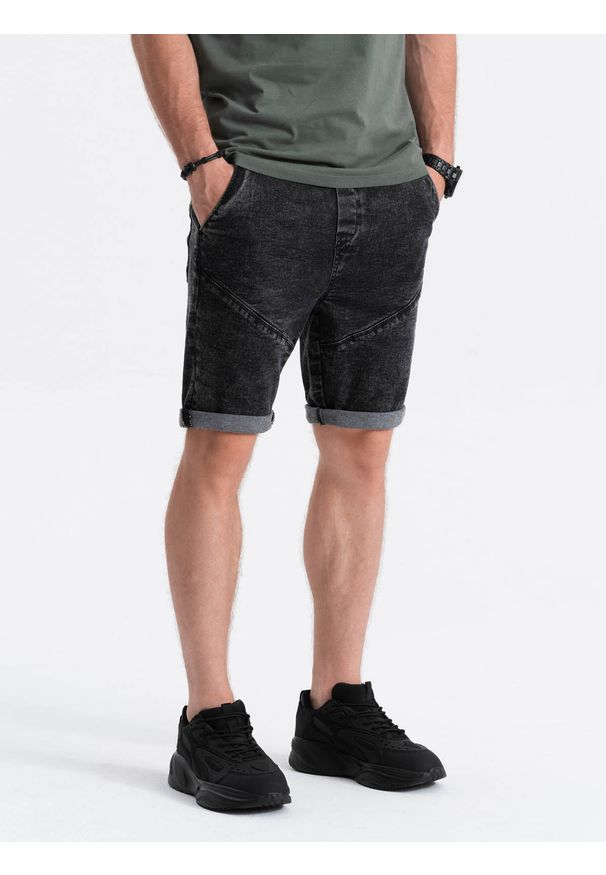 Ombre Clothing - Krótkie spodenki męskie jeansowe - czarne V2. Kolor: czarny. Materiał: jeans. Długość: krótkie
